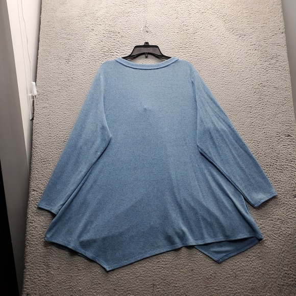 LOGO by Lori Goldstein Cardigan Sweater Womens 2X Blue Asymmetrical Hem V-Neck - Picture 2 of 9